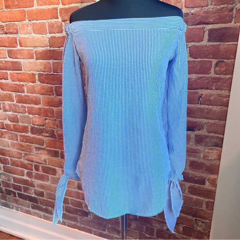 Sucker Seer Off-Shoulder Top with Tie Sleeves